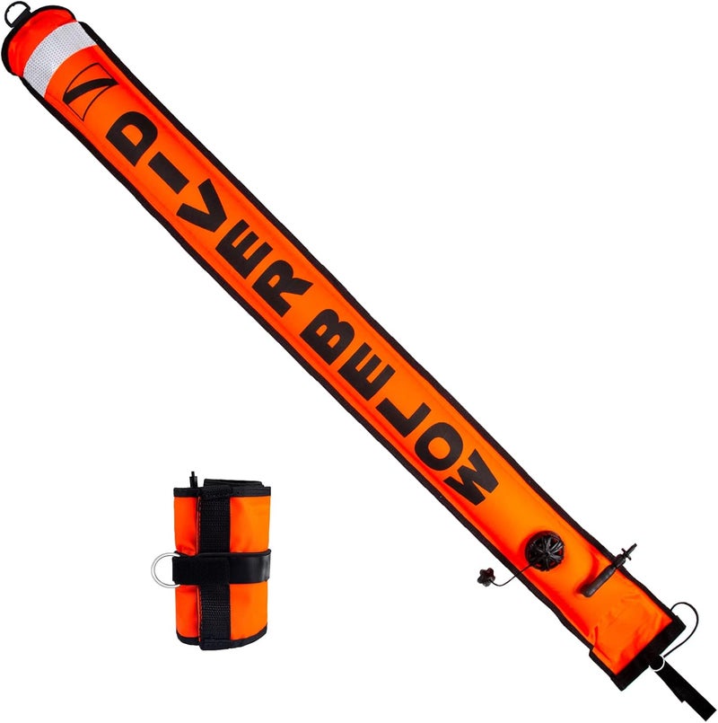 Pluzluce Diving SMB Surface Marker Buoy, High Visibility Inflatable Scuba Signal Tube with Reflective Strip, Safety Sausage Surface Signal Marker Buoy Float for Underwater Diving Snorkeling - Image 1